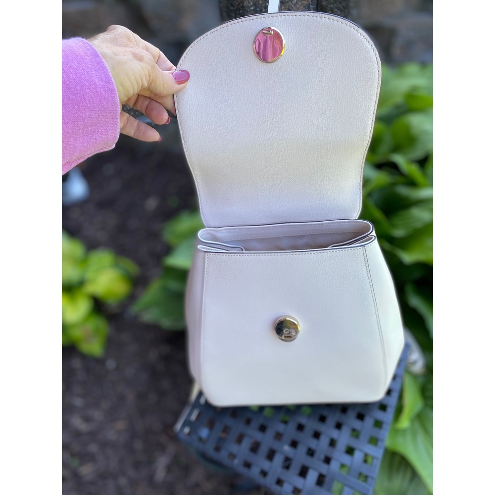 Kate Spade Cream Leather Adel Flap Backpack Designer Bag Luxury Travel  Neutral - Picture 9 of 16